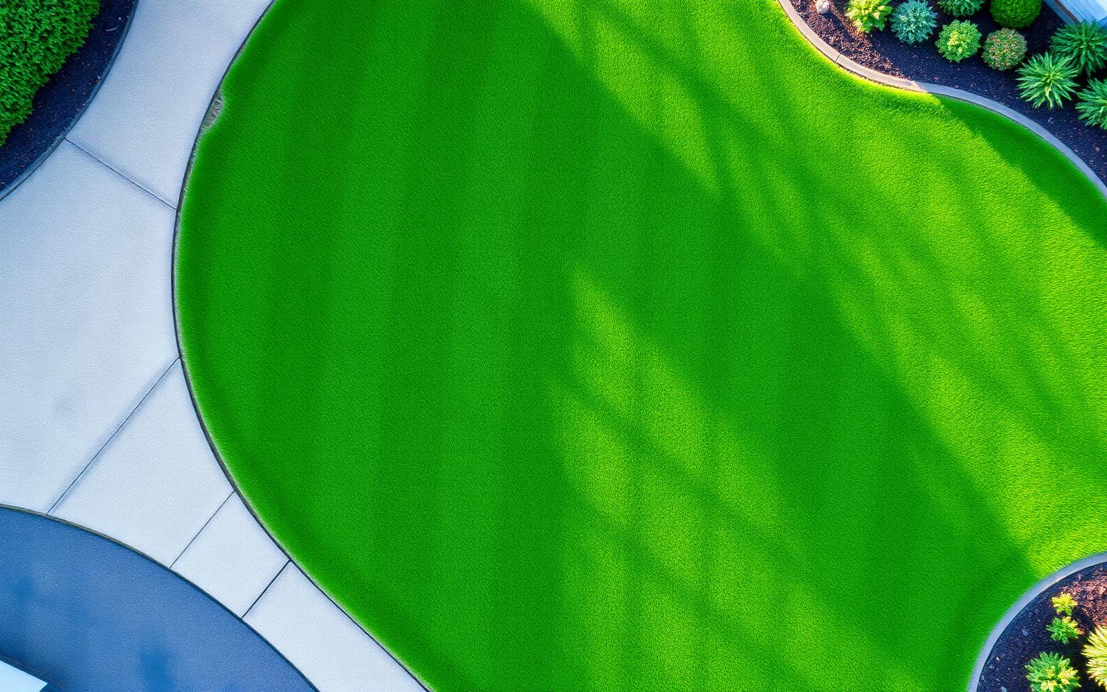 Freshly striped green lawn seen from above